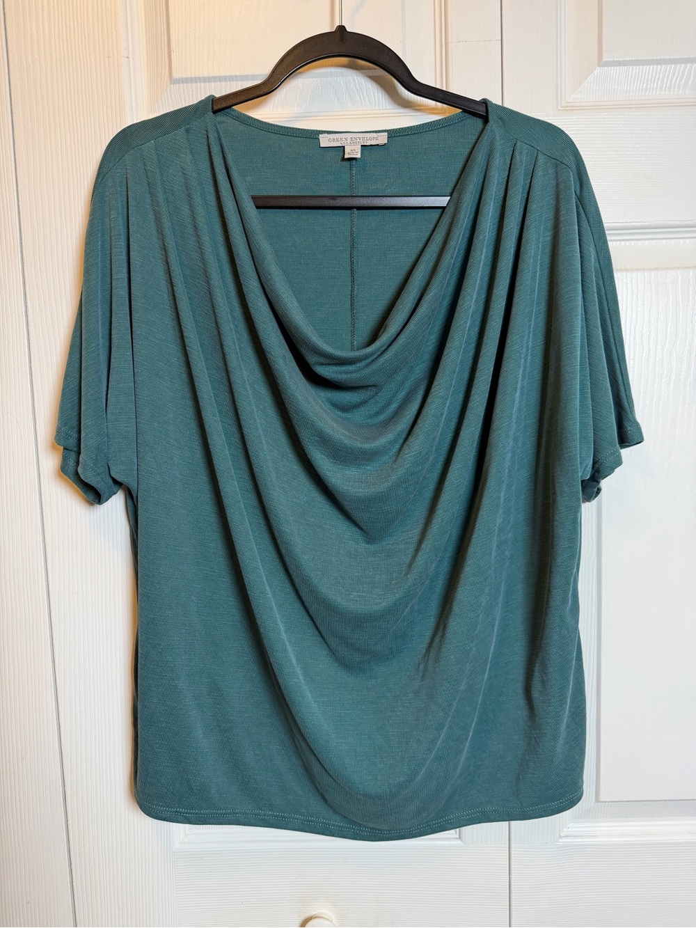 Green Envelope Los Angeles XL Teal Drape Neck Short Sleeve Blouse Top